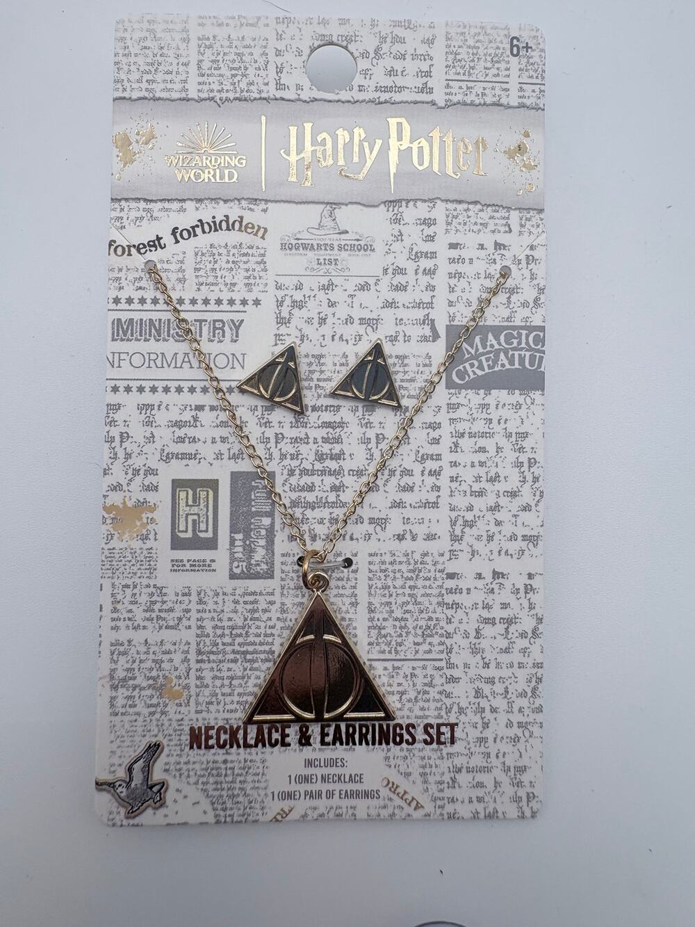 Harry Potter Deathly Hallows Gold-Tone Necklace and Earring Set